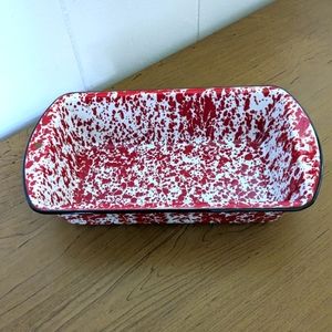 Vintage red speckle enamelware loaf pan